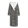 Black And White Geometric Floral Print Hooded Bathrobe