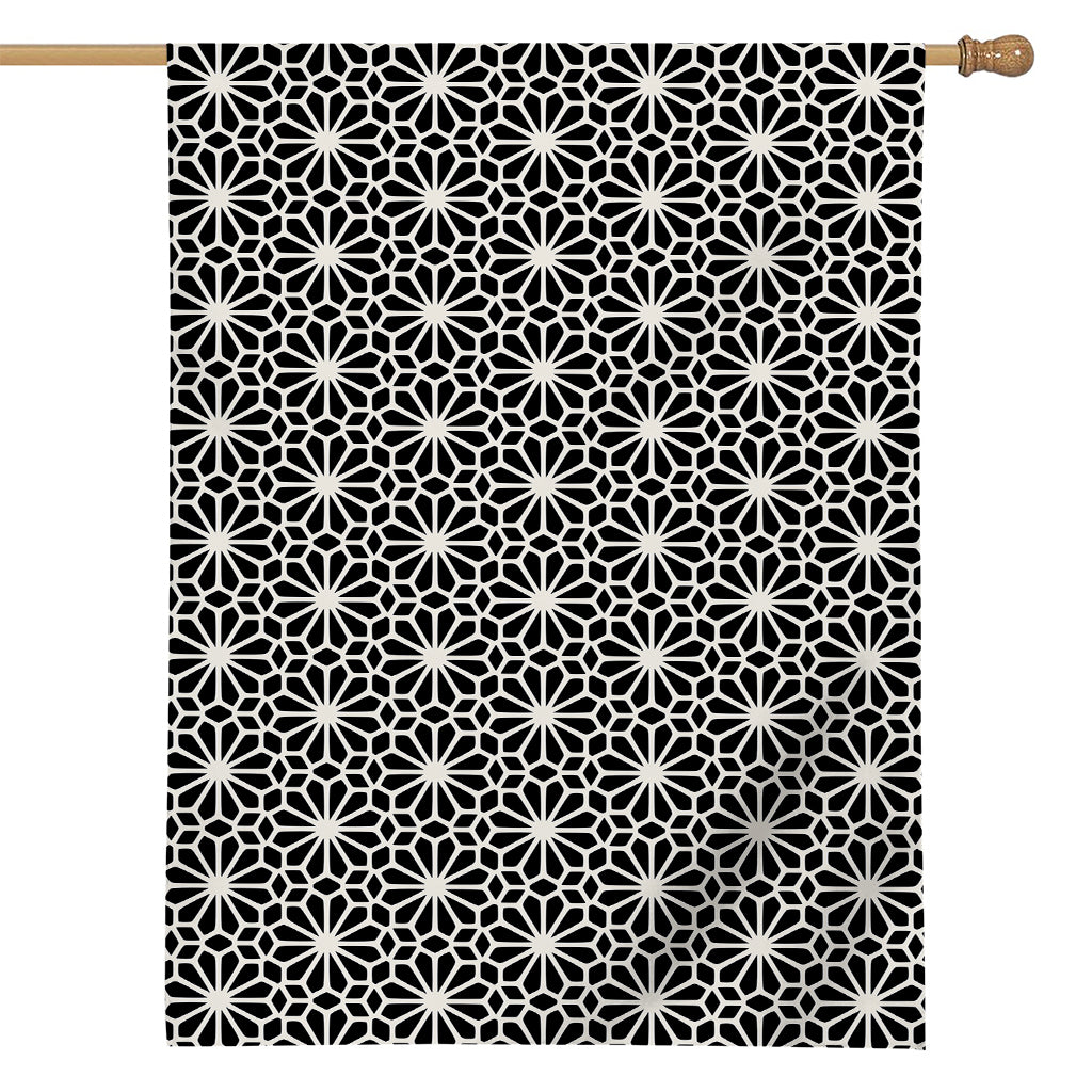 Black And White Geometric Floral Print House Flag