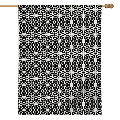 Black And White Geometric Floral Print House Flag