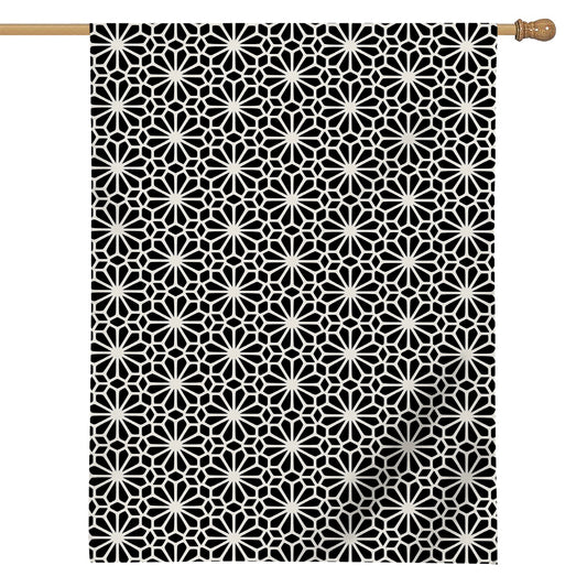 Black And White Geometric Floral Print House Flag