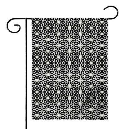 Black And White Geometric Floral Print House Flag