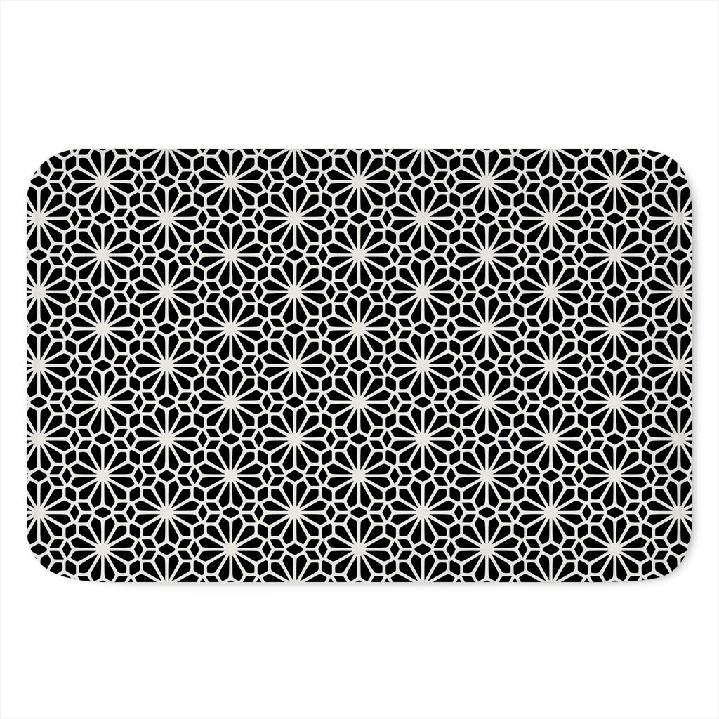 Black And White Geometric Floral Print Indoor Door Mat