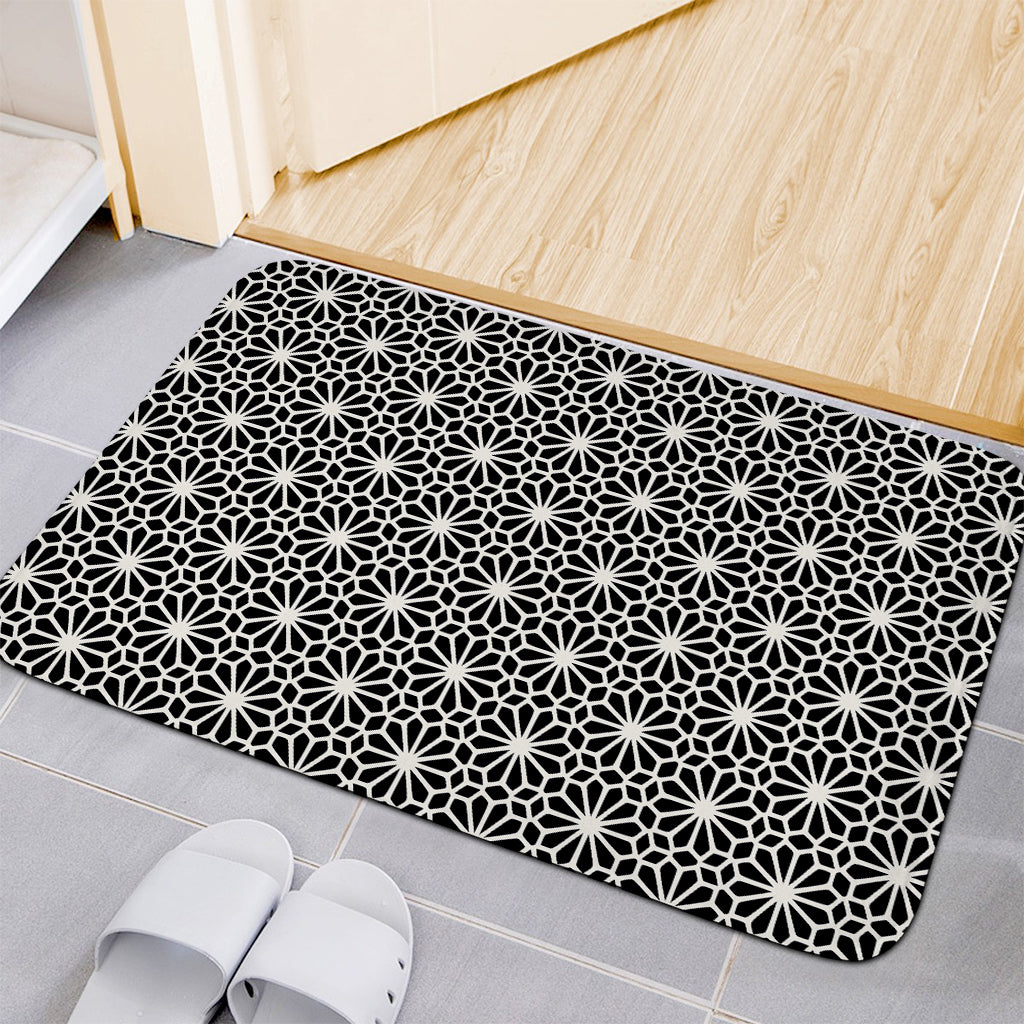 Black And White Geometric Floral Print Indoor Door Mat
