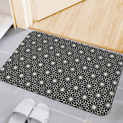 Black And White Geometric Floral Print Indoor Door Mat