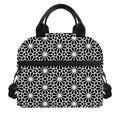 Black And White Geometric Floral Print Insulated Lunch Bag