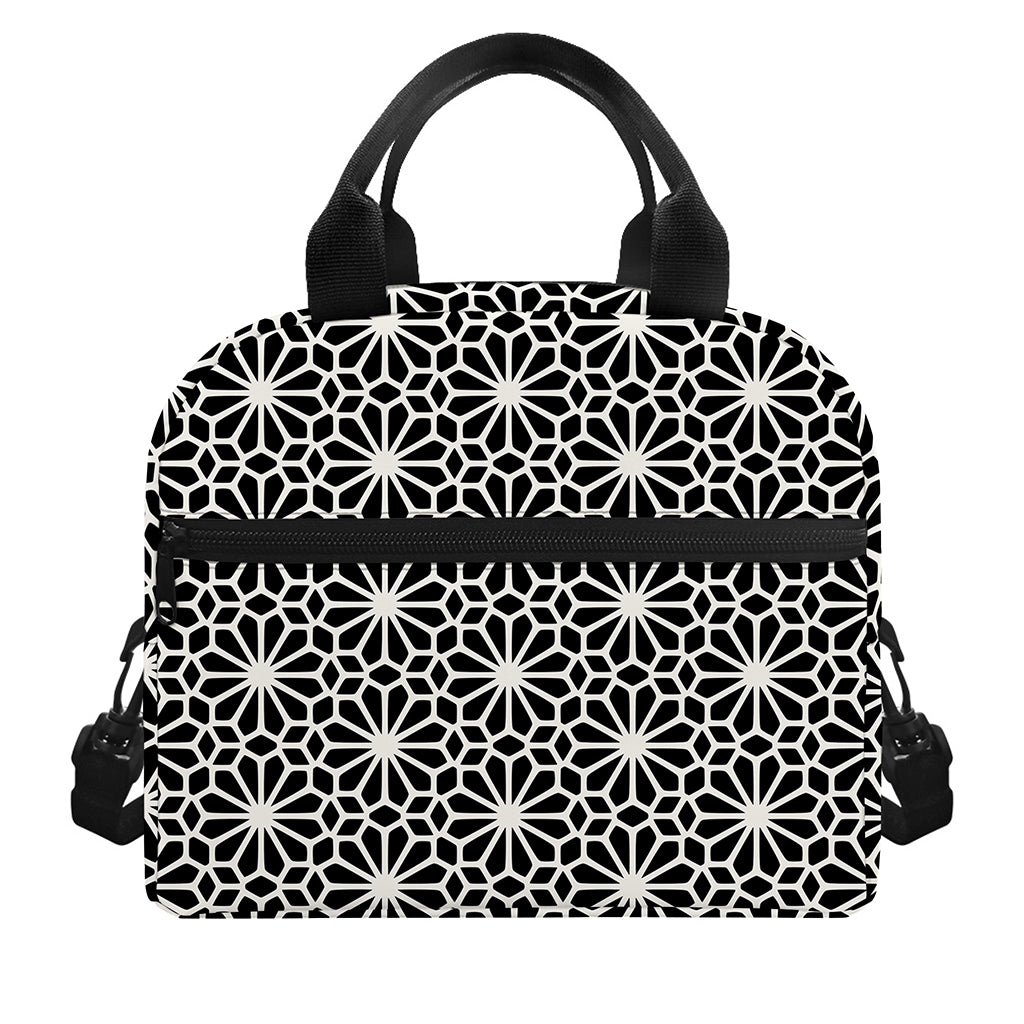 Black And White Geometric Floral Print Insulated Lunch Bag