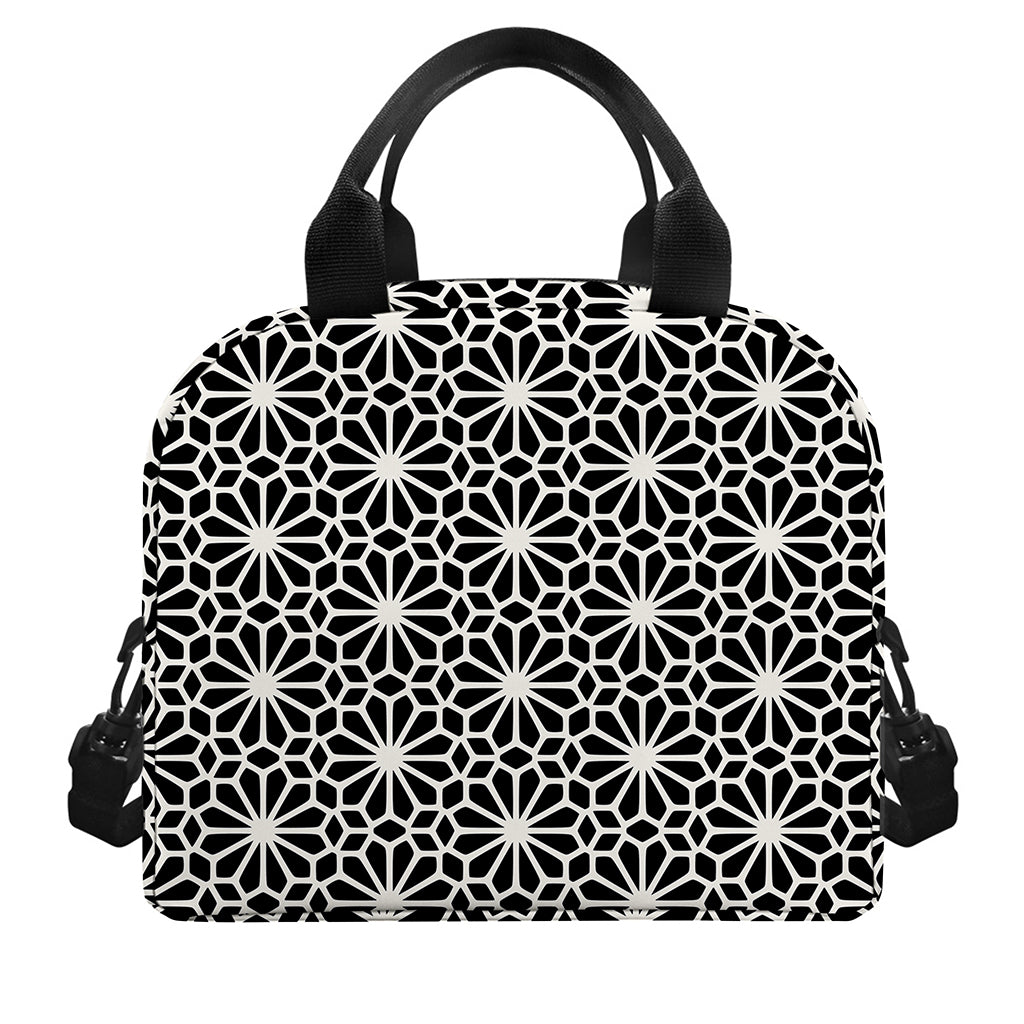 Black And White Geometric Floral Print Insulated Lunch Bag