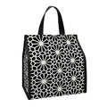 Black And White Geometric Floral Print Insulated Lunch Tote
