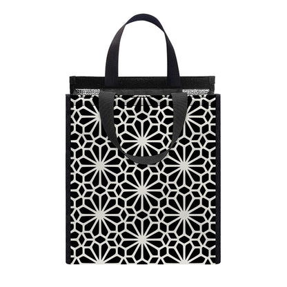 Black And White Geometric Floral Print Insulated Lunch Tote