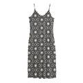 Black And White Geometric Floral Print Jersey Midi Cami Dress