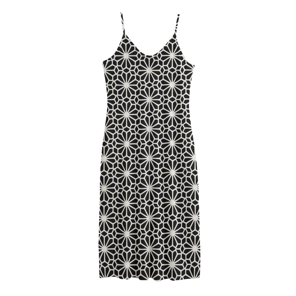 Black And White Geometric Floral Print Jersey Midi Cami Dress