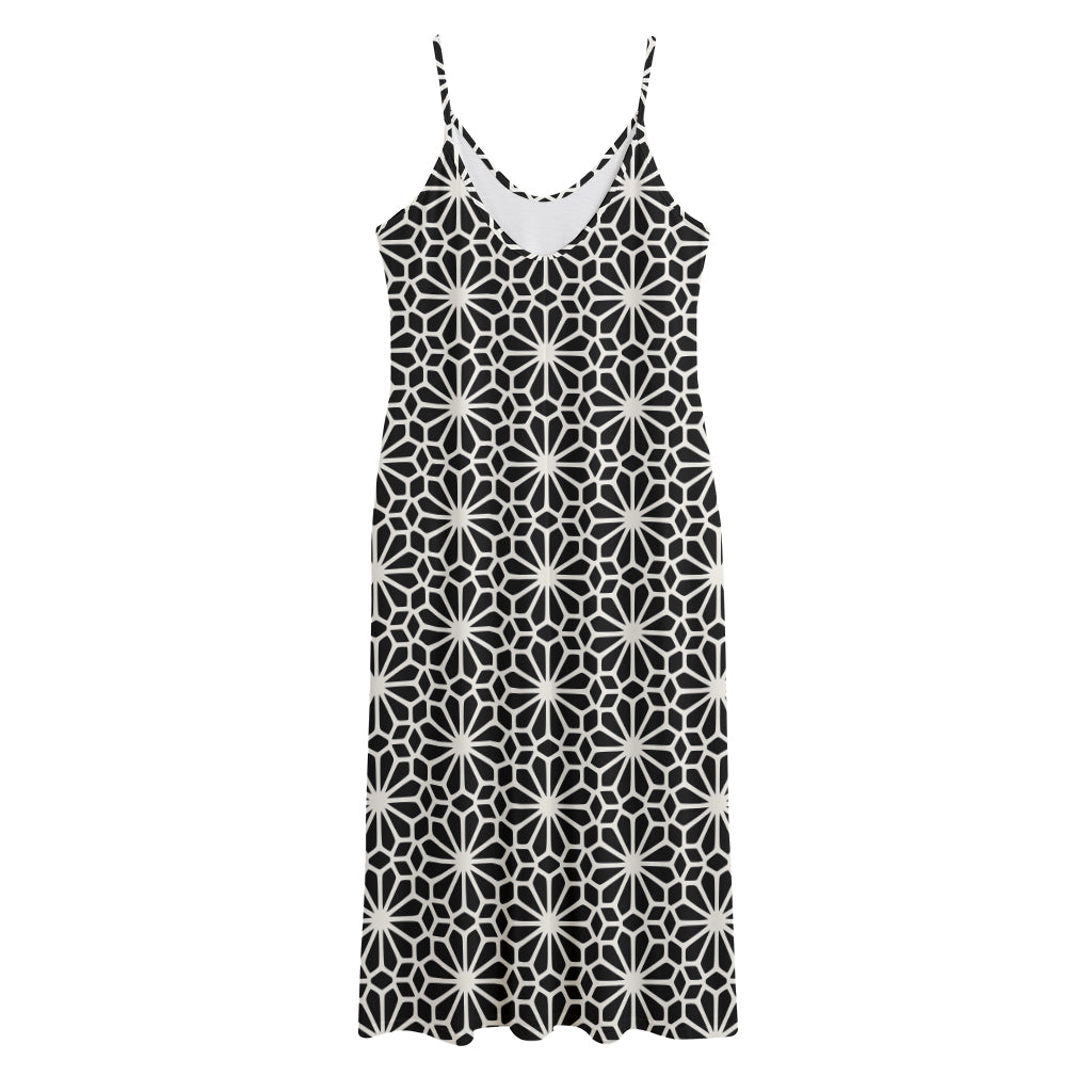 Black And White Geometric Floral Print Jersey Midi Cami Dress