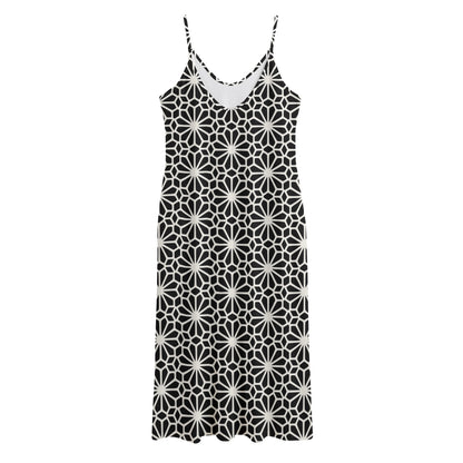 Black And White Geometric Floral Print Jersey Midi Cami Dress