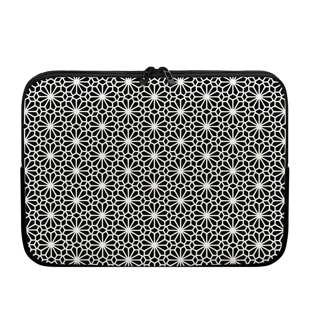 Black And White Geometric Floral Print Laptop Sleeve