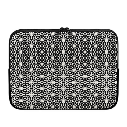 Black And White Geometric Floral Print Laptop Sleeve