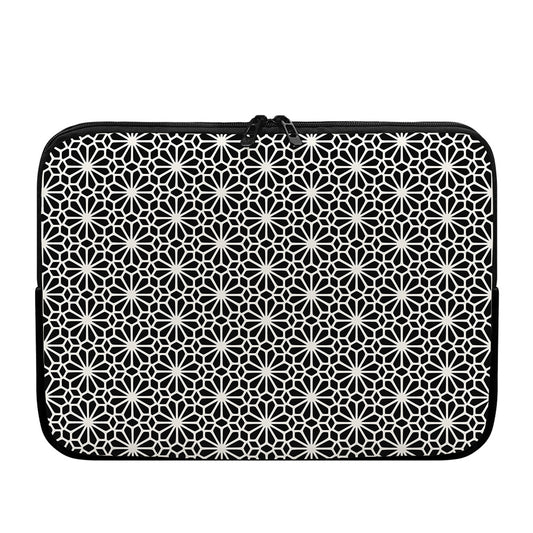 Black And White Geometric Floral Print Laptop Sleeve