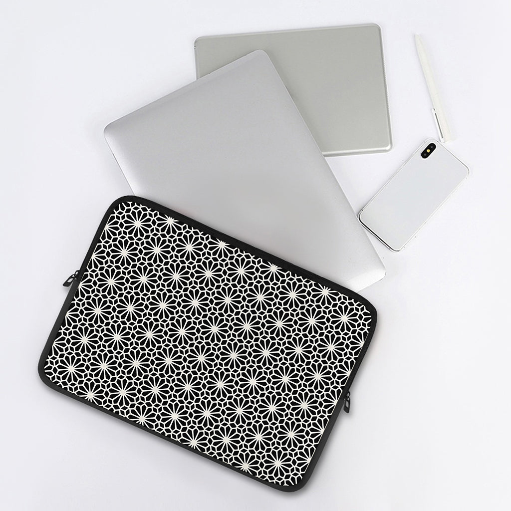 Black And White Geometric Floral Print Laptop Sleeve