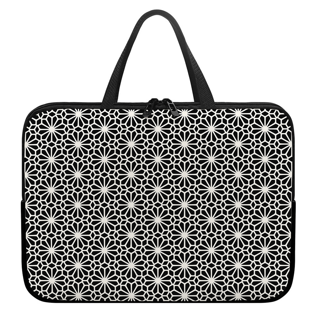 Black And White Geometric Floral Print Laptop Sleeve With Handle