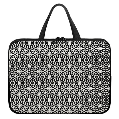 Black And White Geometric Floral Print Laptop Sleeve With Handle