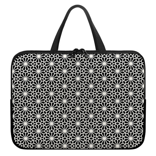 Black And White Geometric Floral Print Laptop Sleeve With Handle