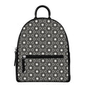 Black And White Geometric Floral Print Leather Backpack