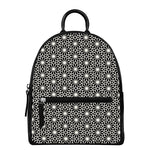 Black And White Geometric Floral Print Leather Backpack