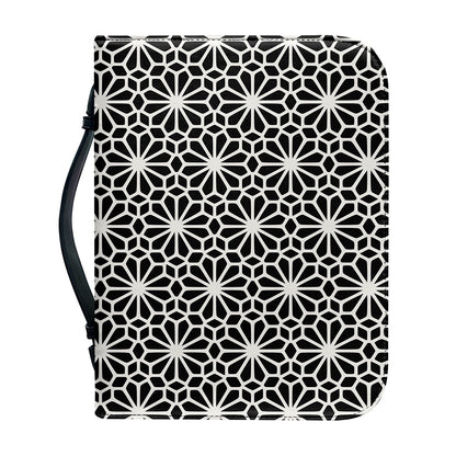 Black And White Geometric Floral Print Leather Bible Cover