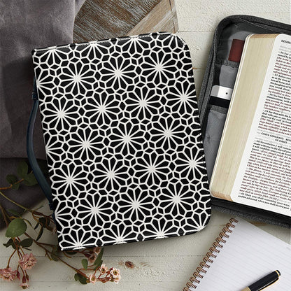 Black And White Geometric Floral Print Leather Bible Cover