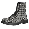 Black And White Geometric Floral Print Lace-Up Boots