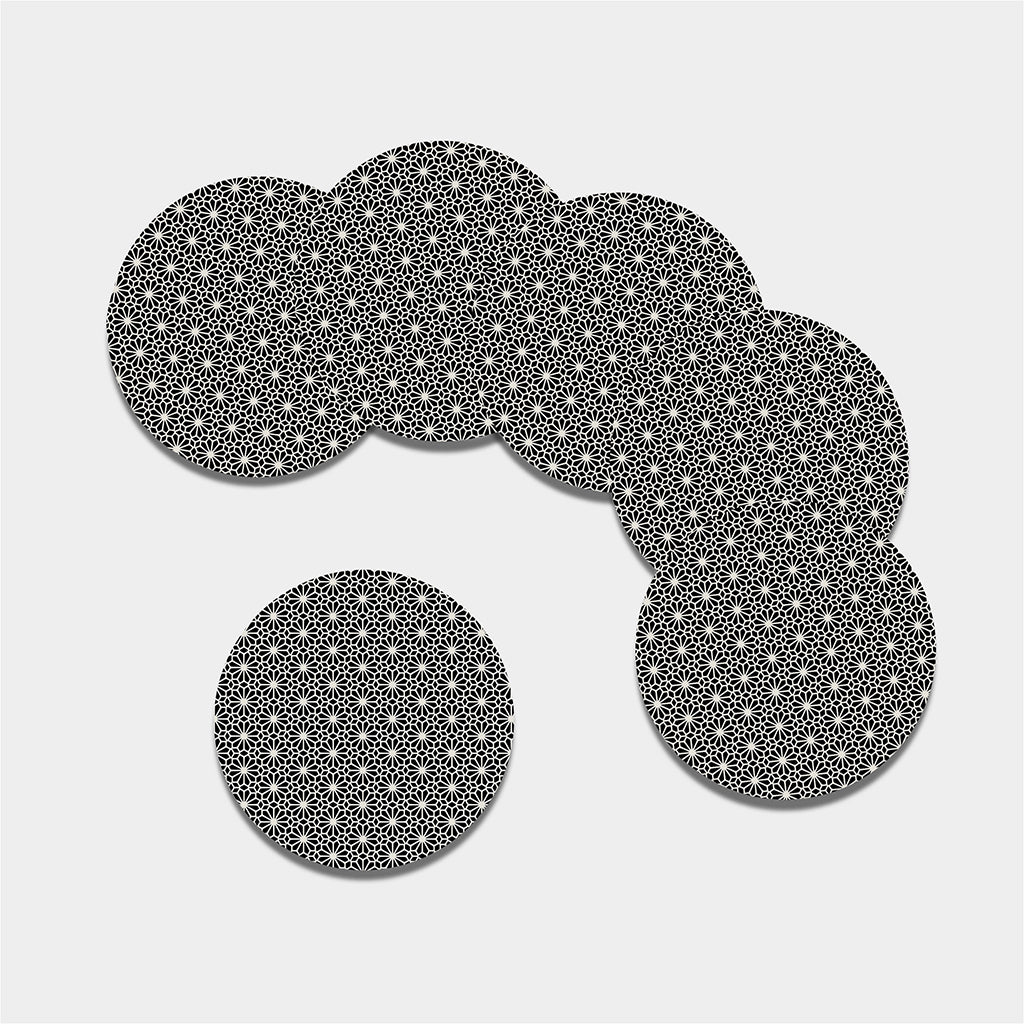 Black And White Geometric Floral Print Leather Coaster Set