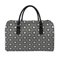 Black And White Geometric Floral Print Leather Duffel Bag