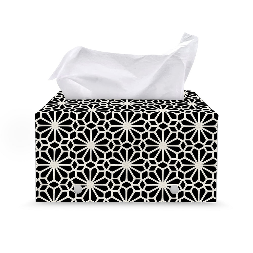 Black And White Geometric Floral Print Leather Tissue Box Cover