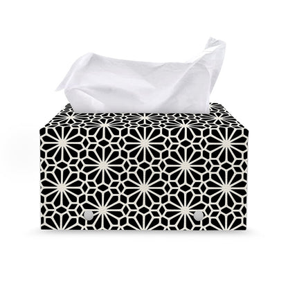 Black And White Geometric Floral Print Leather Tissue Box Cover