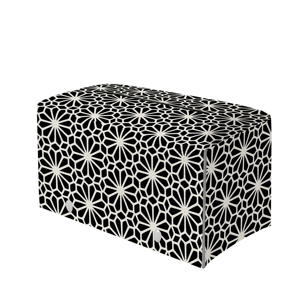 Black And White Geometric Floral Print Leather Tissue Box Cover