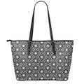 Black And White Geometric Floral Print Leather Tote Bag With Zipper