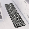 Black And White Geometric Floral Print Long Kitchen Mat