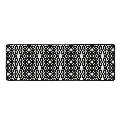 Black And White Geometric Floral Print Long Kitchen Mat