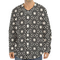 Black And White Geometric Floral Print Long Sleeve Baseball Jersey