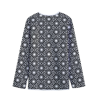 Black And White Geometric Floral Print Long Sleeve Short Coat