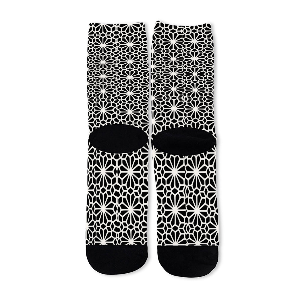 Black And White Geometric Floral Print Long Socks