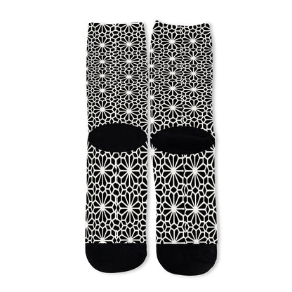 Black And White Geometric Floral Print Long Socks