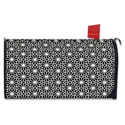 Black And White Geometric Floral Print Mailbox Cover