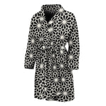 Black And White Geometric Floral Print Men's Bathrobe