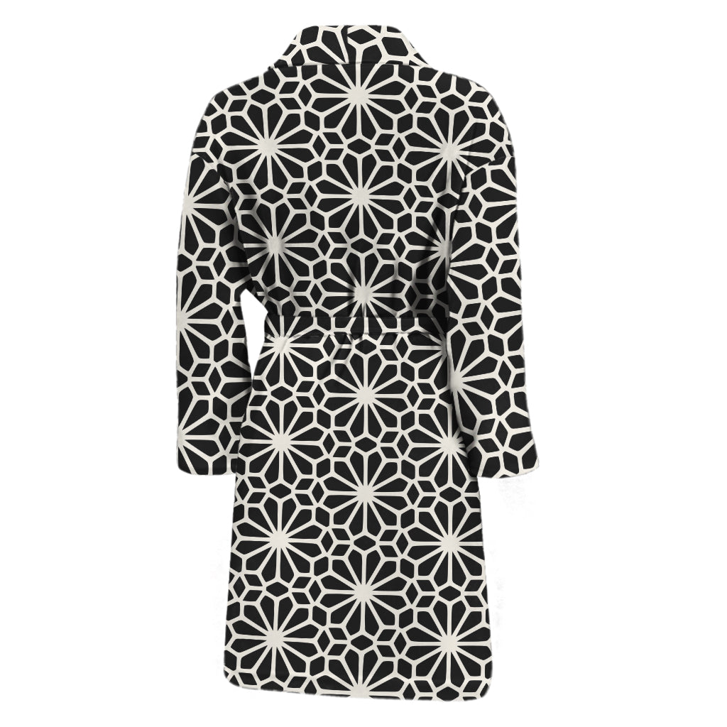 Black And White Geometric Floral Print Men's Bathrobe