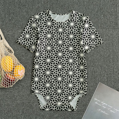 Black And White Geometric Floral Print Men's Bodysuit