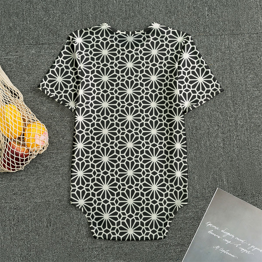 Black And White Geometric Floral Print Men's Bodysuit
