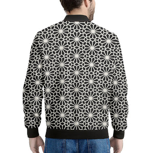 Black And White Geometric Floral Print Men's Bomber Jacket