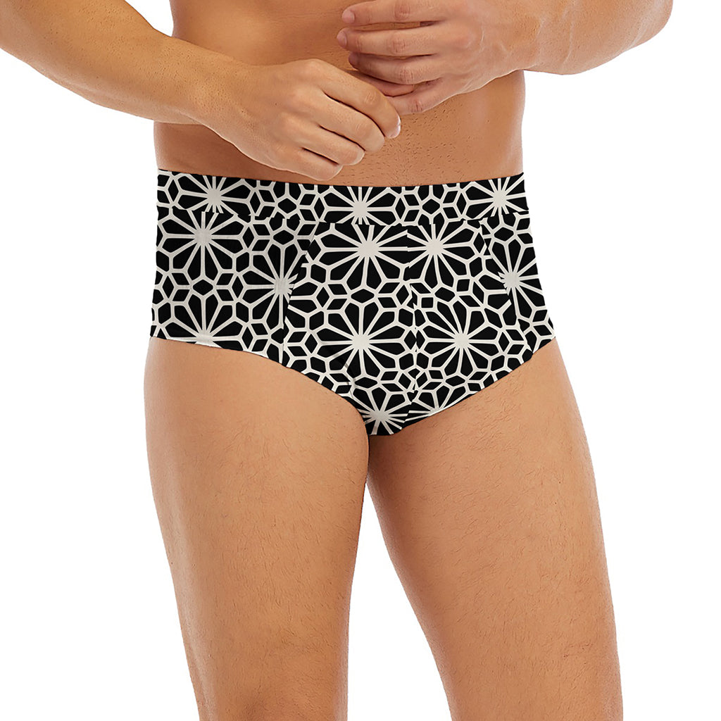 Black And White Geometric Floral Print Men's Briefs