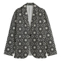 Black And White Geometric Floral Print Men's Cotton Blazer