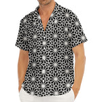 Black And White Geometric Floral Print Men's Deep V-Neck Shirt